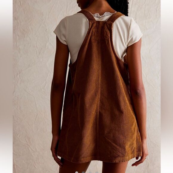 Free People Overall Smock Mini Corduroy Top Mini Dress Bronze Brown S - Picture 8 of 10